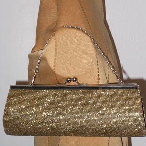 NUCOLLECTIONS GOLD GLITTER EVENING HANDBAG